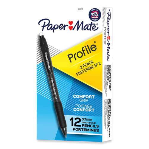 Image of Paper Mate® Profile Mechanical Pencils, 0.7 Mm, Hb (#2), Black Lead, Black Barrel, Dozen