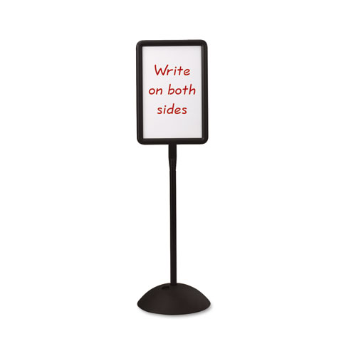 WriteWay Double-Sided Magnetic Dry Erase Standing Message Sign, Rectangle, 65" Tall Black Stand, 14.25 x 22.25 White Face