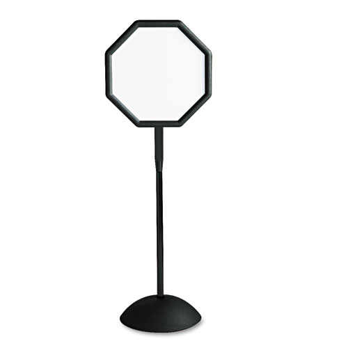 WriteWay Two-Sided Dry Erase Standing Message Sign, White 18" x 18" Octagon Surface, Black Frame, 18" x 18" x 65"