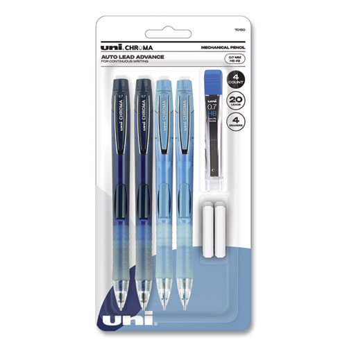 Uniball® Chroma Mechanical Pencil Woth Leasd And Eraser Refills, 0.7 Mm, Hb (#2), Black Lead, Assorted Barrel Colors, 4/Set