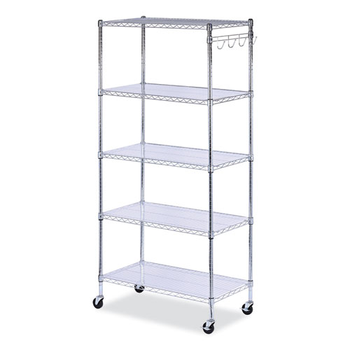 5Shelf Wire Shelving Kit with Casters and Shelf Liners, 36w x 18d x