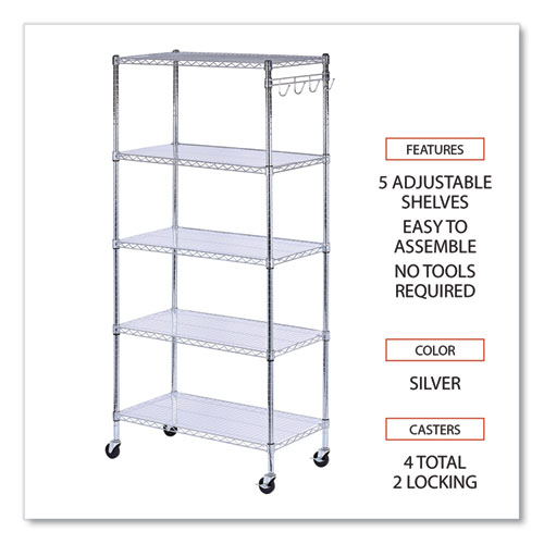 Image of Alera® 5-Shelf Wire Shelving Kit With Casters And Shelf Liners, 36W X 18D X 72H, Silver