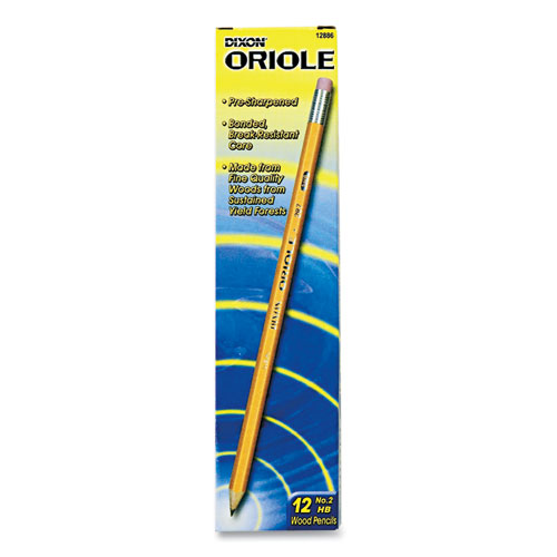 Oriole Presharpened Pencils, HB (#2), Black Lead, Yellow Barrel, Dozen