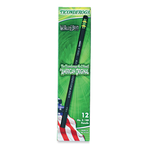 Image of Ticonderoga® Pencils, Hb (#2), Black Lead, Black Barrel, Dozen