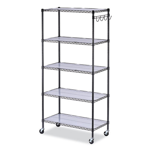 Alera® 5-Shelf Wire Shelving Kit With Casters And Shelf Liners, 36W X 18D X 72H, Black Anthracite