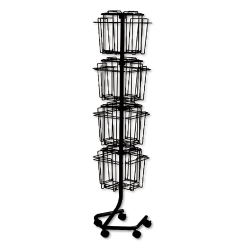 Wire Rotary Display Racks, 16 Compartments, 15w x 15d x 60h, Charcoal