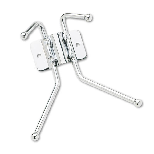 Metal Wall Rack, Two Ball-Tipped Double-Hooks, 6.5w x 3d x 7h, Chrome Metal | by Plexsupply