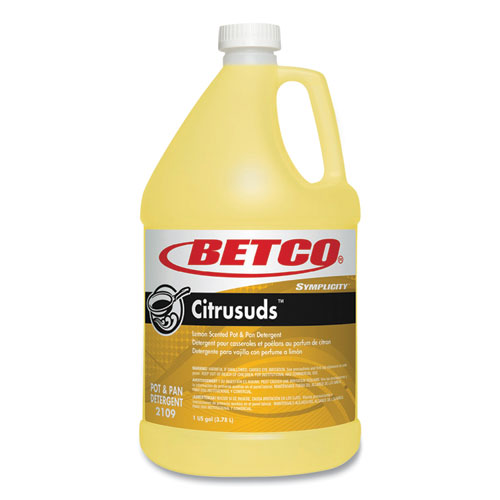 Betco® Symplicty Citrusuds Manual Dishwashing Detergent, Lemon Scent, 1 gal Bottle, 4/Carton