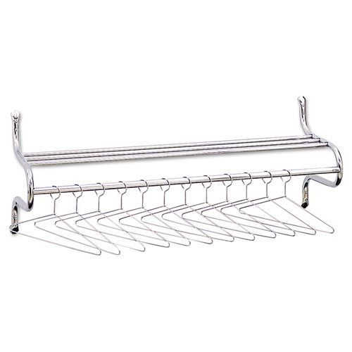 Safco® Chrome-Plated Shelf Rack, 12 Non-Removable Hangers, 49w x 14d x 19h, Metal