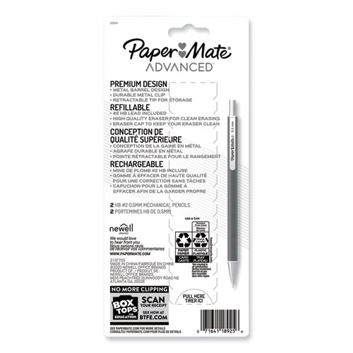 Advanced Mechanical Pencils, 0.5 mm, HB (#2), Black Lead, Black; Gray Barrel, 2/Pack