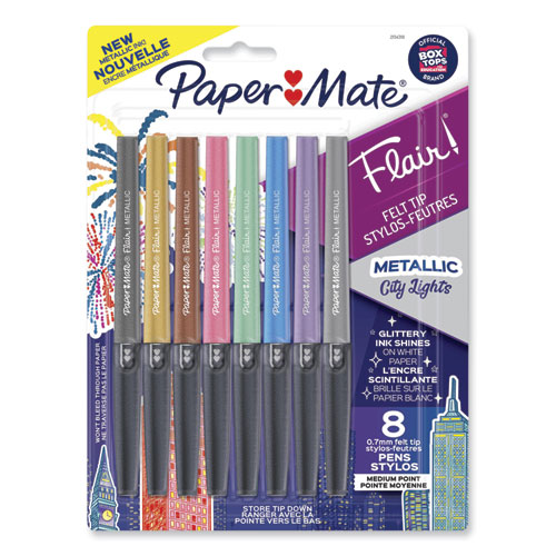 Paper Mate® Flair Metallic Porous Point Pen, Stick, Medium 0.7 Mm, Assorted Ink And Barrel Colors, 8/Pack