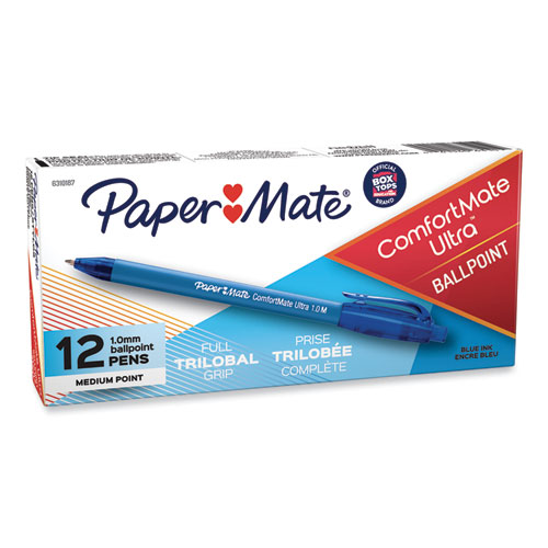 Paper Mate® ComfortMate Ultra Ballpoint Pen, Retractable, Fine 0.8 mm, Black Ink, Black Barrel, Dozen