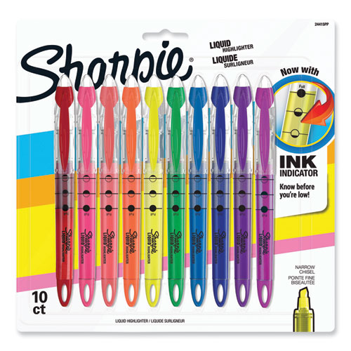 Sharpie® Liquid Pen Style Highlighters, Assorted Ink Colors, Chisel Tip, Assorted Barrel Colors, 10/Set