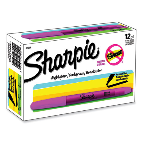 Image of Sharpie® Pocket Style Highlighters, Fluorescent Pink Ink, Chisel Tip, Pink Barrel, Dozen