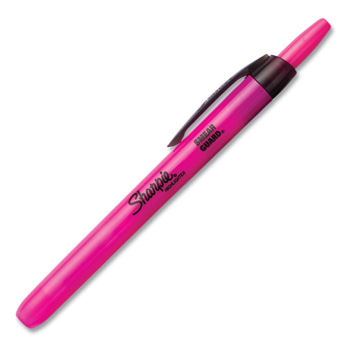 Image of Sharpie® Retractable Highlighters, Fluorescent Pink Ink, Chisel Tip, Pink/Black Barrel, Dozen