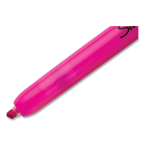 Retractable Highlighters, Fluorescent Pink Ink, Chisel Tip, Pink/Black Barrel, Dozen