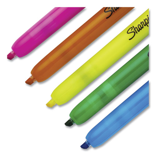 Image of Sharpie® Retractable Highlighters With Storage Pouch, Assorted Ink Colors, Chisel Tip, Assorted Barrel Colors, 8/Set