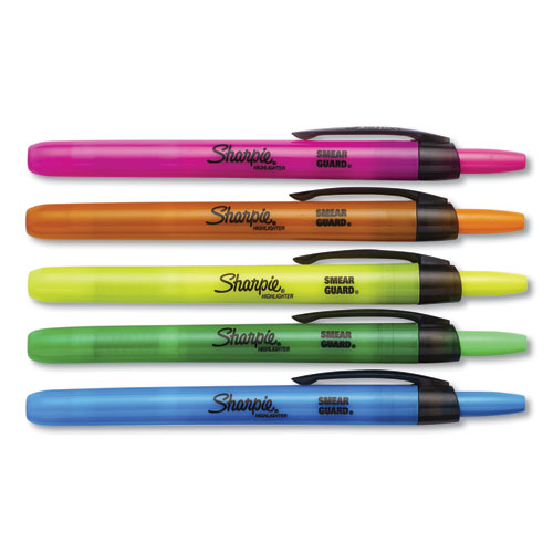 Retractable Highlighters with Storage Pouch, Assorted Ink Colors, Chisel Tip, Assorted Barrel Colors, 8/Set