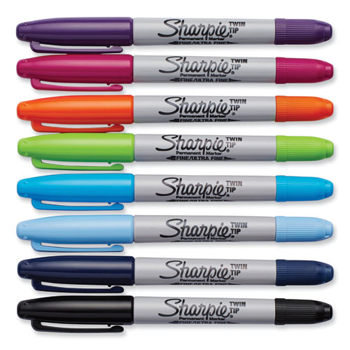 Image of Sharpie® Twin-Tip Permanent Marker, Extra-Fine/Fine Bullet Tips, Assorted Colors, 8/Set