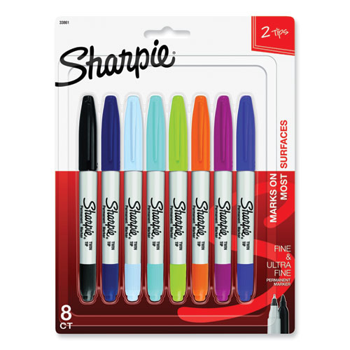 Sharpie® Twin-Tip Permanent Marker, Extra-Fine/Fine Bullet Tips, Assorted Colors, 8/Set