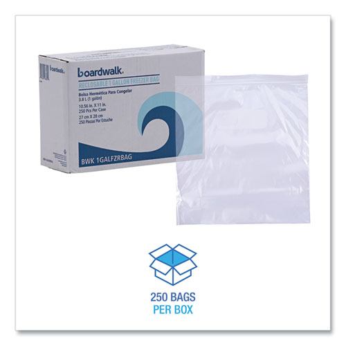 Image of Boardwalk® Reclosable Food Storage Bags, 1 Gal, 2.7 Mil, 10.5" X 11", Clear, 250/Box