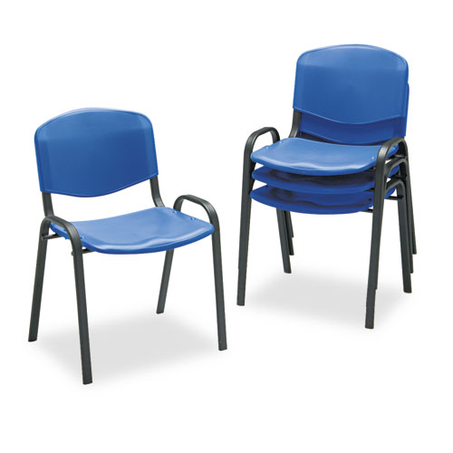 Stacking Chair, Supports Up to 250 lb, Blue Seat/Back, Black Base, 4/Carton