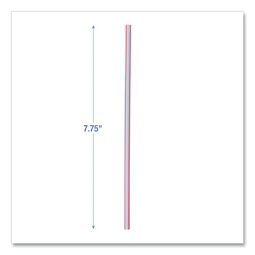 Image of Boardwalk® Wrapped Jumbo Straws, 7.75", Plastic, White/Red Stripe, 400/Pack, 25 Packs/Carton
