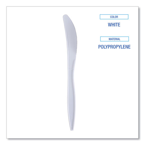 Image of Boardwalk® Mediumweight Wrapped Polypropylene Cutlery, Knives, White, 1,000/Carton