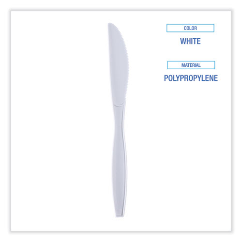 Heavyweight Wrapped Polypropylene Cutlery, Knife, White, 1,000/Carton