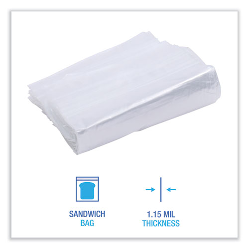 Image of Boardwalk® Reclosable Food Storage Bags, Sandwich, 1.15 Mil, 6.5" X 5.89", Clear, 500/Box