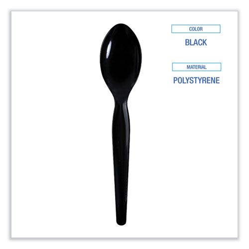 Image of Boardwalk® Heavyweight Wrapped Polystyrene Cutlery, Teaspoon, Black, 1,000/Carton