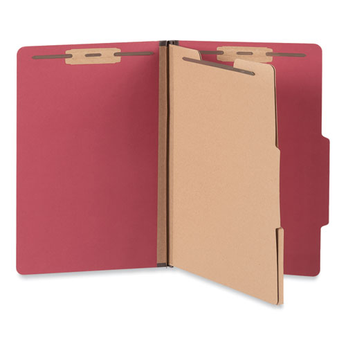 Image of Bright Colored Pressboard Classification Folders, 2" Expansion, 2 Dividers, 6 Fasteners, Legal Size, Ruby Red, 10/Box