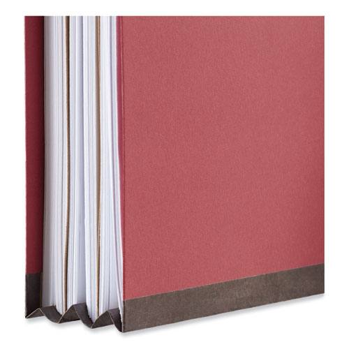 Image of Universal® Bright Colored Pressboard Classification Folders, 2" Expansion, 2 Dividers, 6 Fasteners, Legal Size, Ruby Red, 10/Box