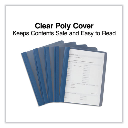 Image of Universal® Clear Front Report Covers With Fasteners, Three-Prong Fastener, 0.5" Capacity,  8.5 X 11, Clear/Dark Blue, 25/Box