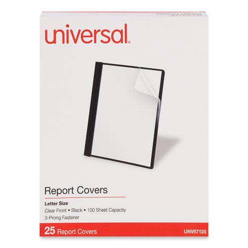 Image of Universal® Clear Front Report Cover, Prong Fastener, 0.5" Capacity, 8.5 X 11, Clear/Black, 25/Box
