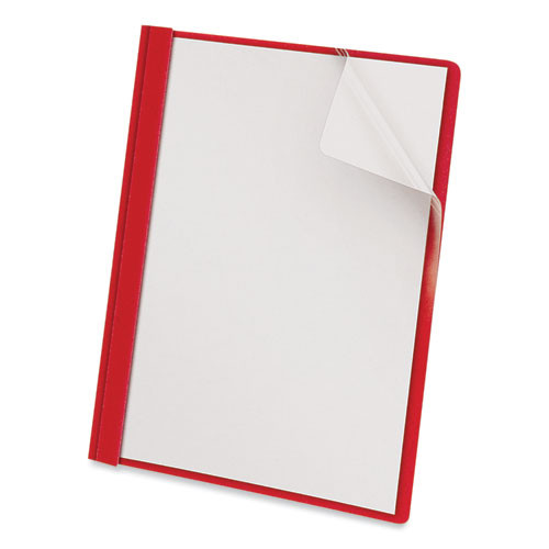 Clear Front Report Cover, Prong Fastener, 0.5" Capacity, 8.5 x 11, Clear/Red, 25/Box