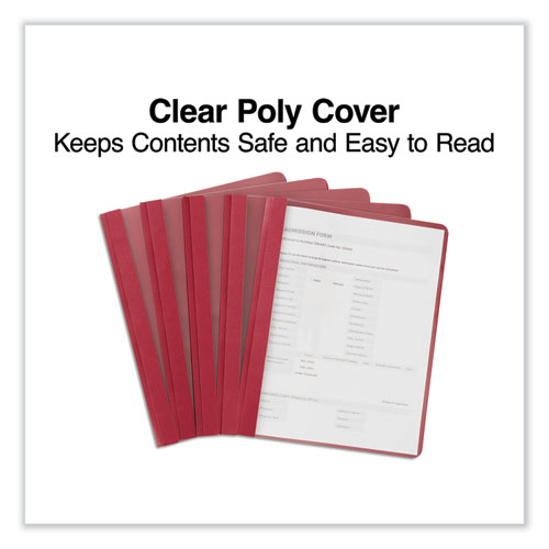 Image of Universal® Clear Front Report Cover, Prong Fastener, 0.5" Capacity, 8.5 X 11, Clear/Red, 25/Box