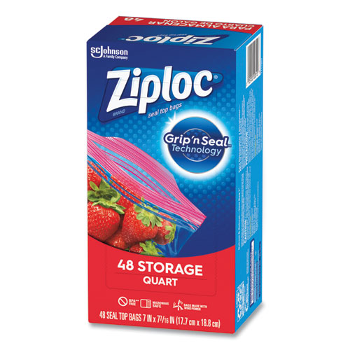 Image of Ziploc® Double Zipper Storage Bags, 1 Qt, 1.75 Mil, 9.63" X 8.5", Clear, 9/Carton
