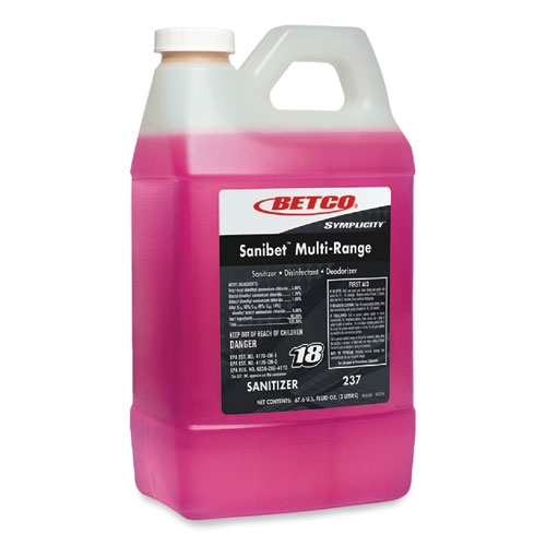 Betco® Symplicity Sanibet Multi-Range Sanitizer Disinfectant Deodorizer, 2 L Bottle, 4/Carton