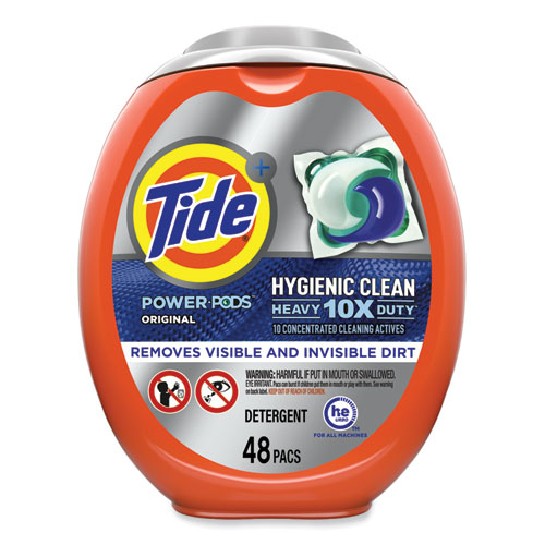 Tide® Hygienic Clean Heavy 10x Duty Power Pods, Fresh Meadow Scent, 76 oz Tub, 45 Pods, 4/Carton