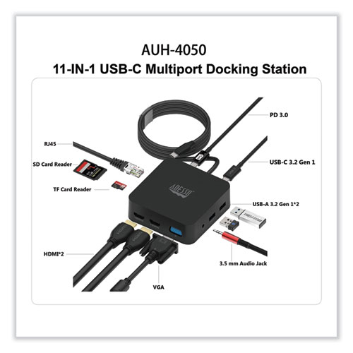 Image of Adesso 11-In-1 Usb-C Multi-Port Taa Compliant Docking Station, Black