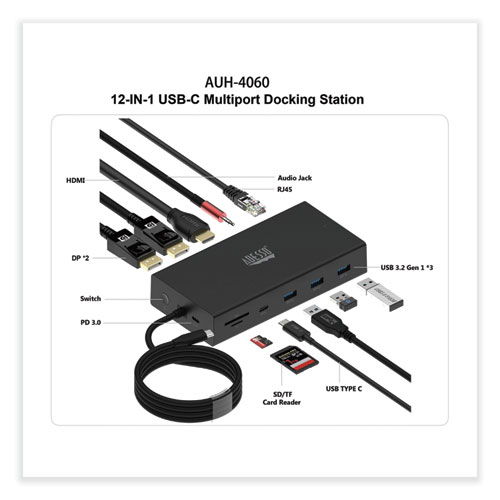 12-in-1 USB-C Multi-Port TAA Compliant Docking Station, Black