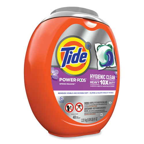 Image of Tide® Hygienic Clean Heavy 10X Duty Power Pods, Spring Meadow Scent, 81 Oz Tub, 48 Pods/Tub, 4 Tubs/Carton