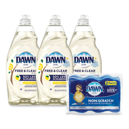 Image of Platinum Liquid Dish Detergent, Lemon Scent, (3) 24 oz Bottles Plus (2) Sponges/Carton