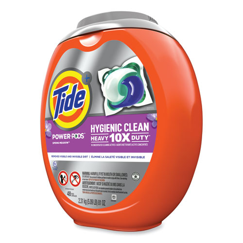 Image of Tide® Hygienic Clean Heavy 10X Duty Power Pods, Spring Meadow Scent, 81 Oz Tub, 48 Pods/Tub, 4 Tubs/Carton