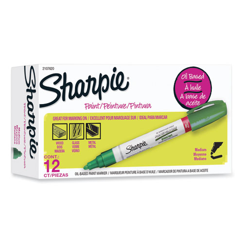 Image of Sharpie® Permanent Paint Marker, Medium Bullet Tip, Green, 12/Pack