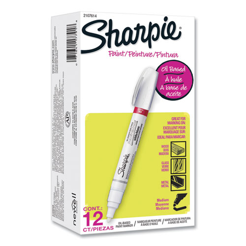 Sharpie® Permanent Paint Marker, Medium Bullet Tip, White, Dozen