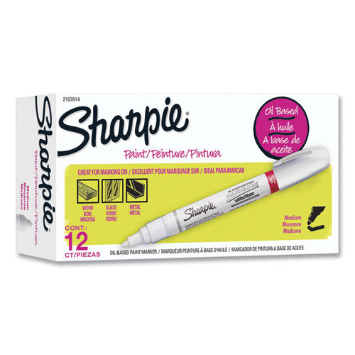 Image of Sharpie® Permanent Paint Marker, Medium Bullet Tip, White, Dozen