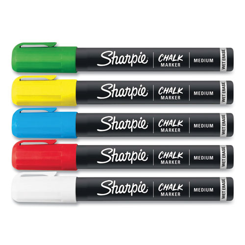 Wet-Erase Chalk Marker, Medium Bullet Tip, Assorted Colors, 5/Pack