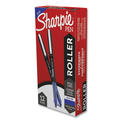 Sharpie® Roller Professional Design Roller Ball Pen, Stick, Medium 0.7 Mm, Blue Ink, Black Barrel, Dozen